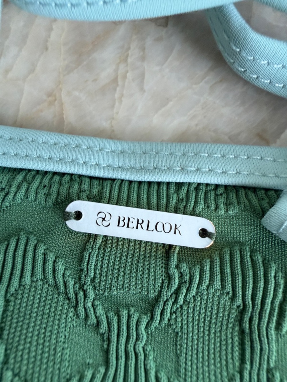 Berlook Bikini Set Small Dark Green Jacquard X Cross Bikini Top NEW - Picture 9 of 9